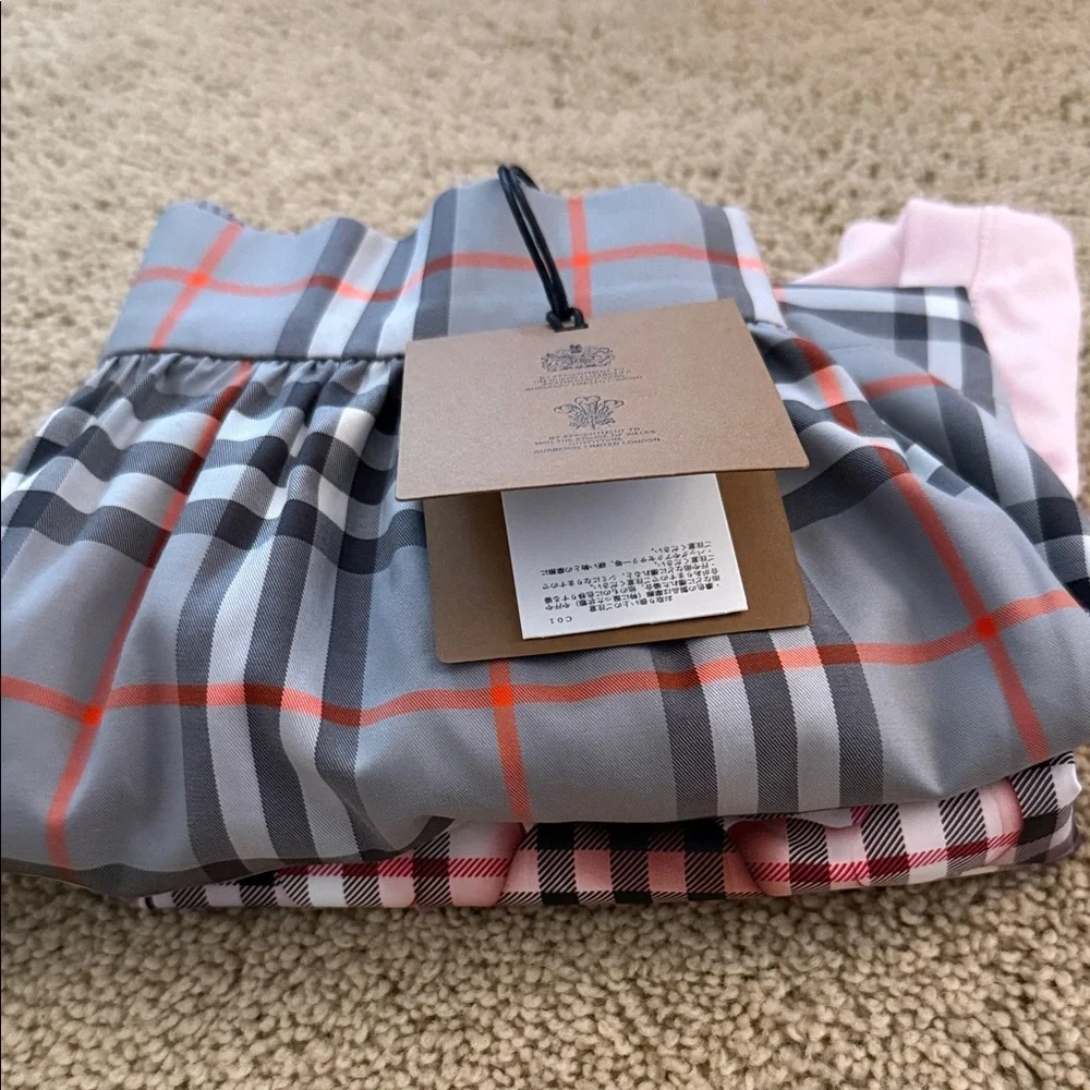 Burberry Pink Logo Tee with Gray Plaid Skirt Set - Picture 11 of 12
